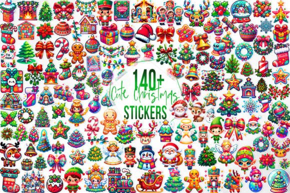 140 Cute Christmas Stickers Bundle for Illustrations and Blog Graphics