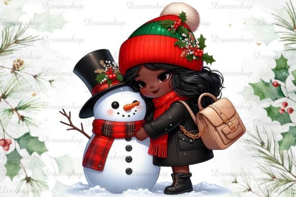 African American Christmas Girl Clipart for Festive Illustrations
