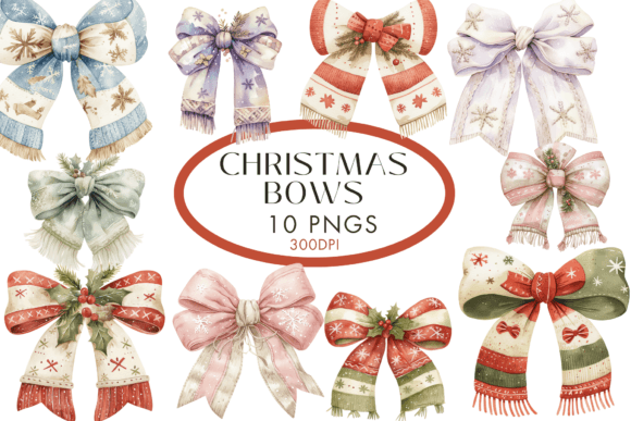 Christmas Bow Watercolour Clipart for Modern Illustrations