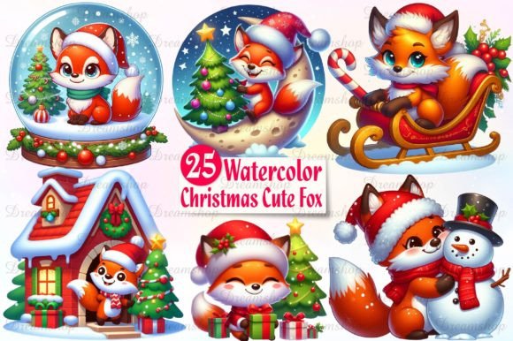 Christmas Cute Fox Sublimation Clipart for Illustrations