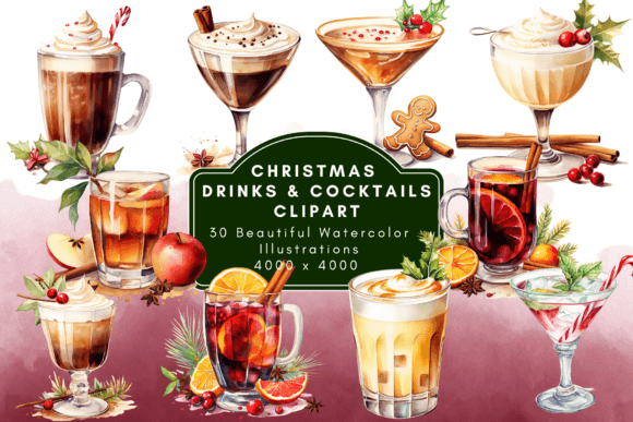 Christmas Drinks Cocktails Clipart for Seasonal Illustrations