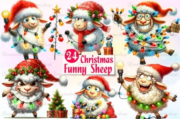 Christmas Funny Sheep Clipart for Seasonal Illustrations