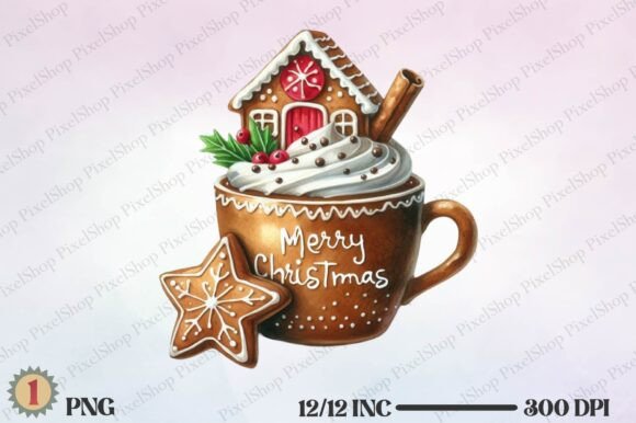 Christmas Gingerbread Coffee Merry Illustrations for Crafters