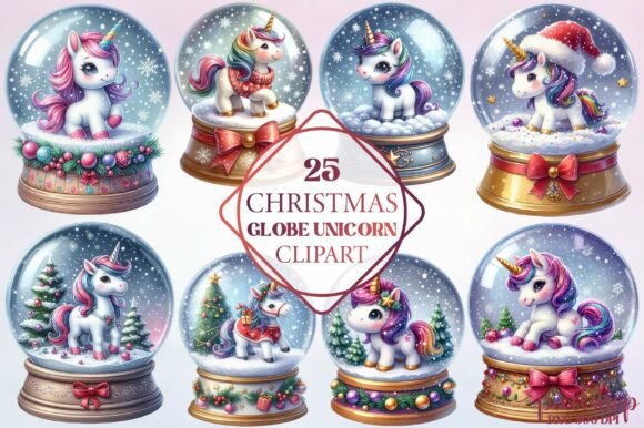 Christmas Globe Unicorn Clipart for Modern Illustrations