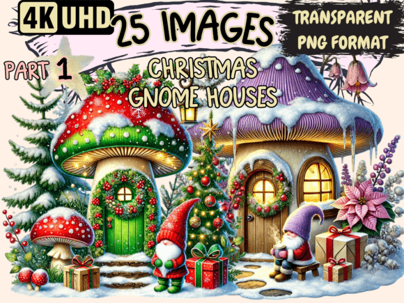 Christmas Gnome Houses Clipart P1 for Modern Illustrations