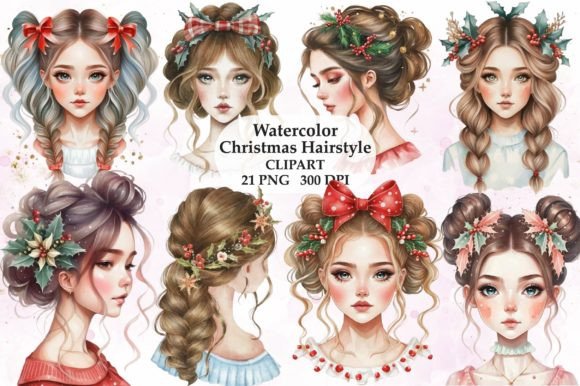 Christmas Hairstyle Sublimation Bundle: Illustrations for Sellers