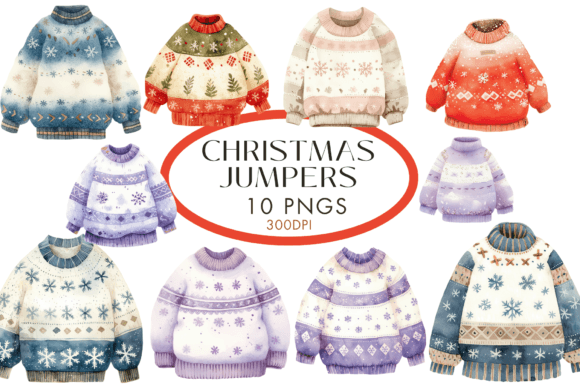 Christmas Jumpers Watercolour Clipart for Illustrations