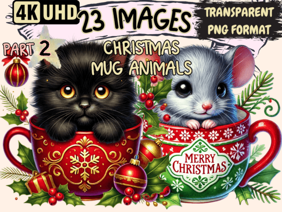 Christmas Mug Animals Clipart P2: Essential Illustrations for Holiday Branding