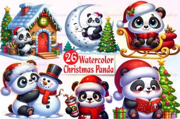 Christmas Panda Sublimation Clipart for Modern Illustrations