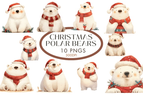 Christmas Polar Bears Clipart for Modern Illustrations