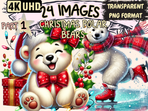 Christmas Polar Bears Clipart P1 for Illustrations and Blog Graphics