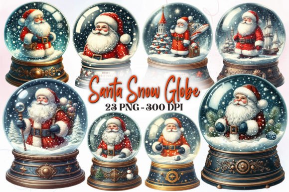 Christmas Santa Snow Globe Clipart for Modern Illustrations