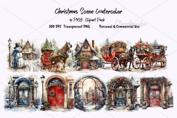 Christmas Scene Watercolor Clipart PNGs Review