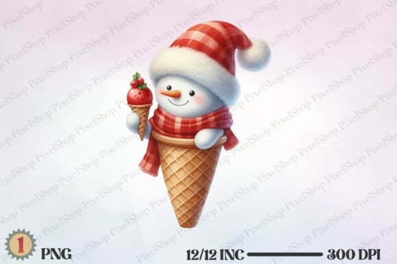 Christmas Snowman Ice Cream Cone
