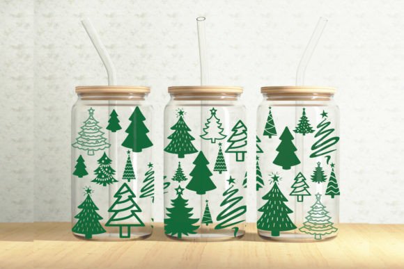 Christmas Trees16oz Glass Can Tumbler: Festive Illustrations for Local Brands