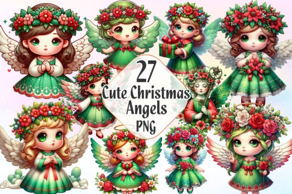 Cute Christmas Angels Sublimation for Seasonal Illustrations