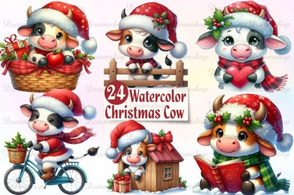 Cute Christmas Cows PNG Clipart for Festive Illustrations