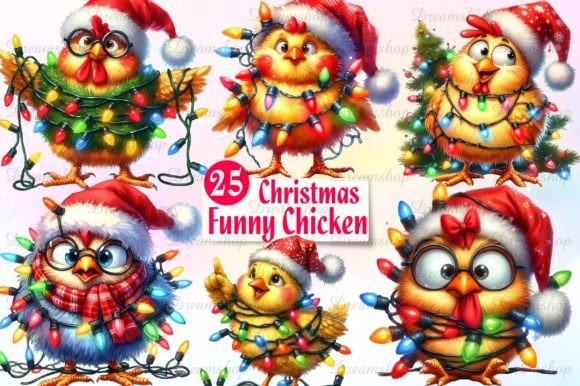 Cute Christmas Funny Chicken Clipart for Holiday Illustrations