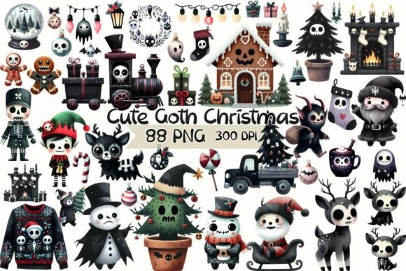 Cute Goth Christmas Watercolor Clipart Review