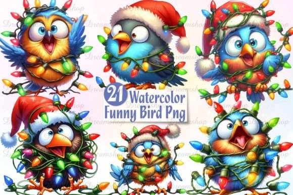 Funny Christmas Bird Clipart Bundle for Brand Illustrations