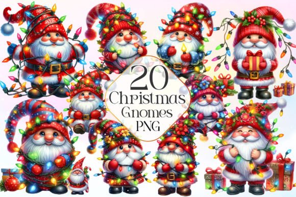 Gnome Christmas Lights Clipart PNG for Illustrations