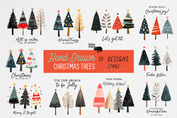 Hand Drawn Christmas Tree PNG Bundle: Premium Illustrations for Modern Blogs