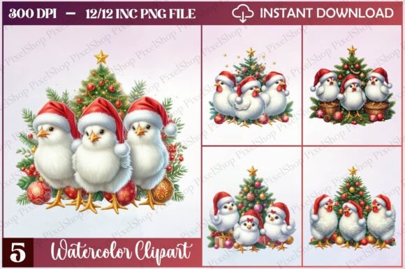 Merry Clucking Christmas Clipart for Modern Illustrations