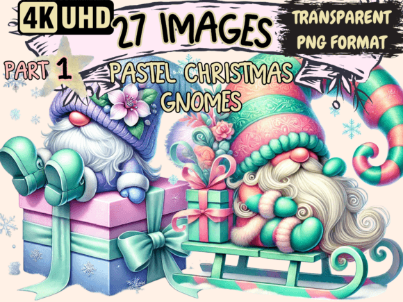 Pastel Christmas Gnomes Clipart P1 for Illustrations