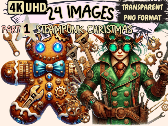 Steampunk Christmas Clipart P1 Review for Illustrations