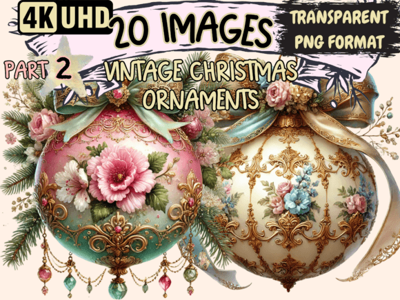 Vintage Christmas Ornaments Clipart P2 for Illustrations