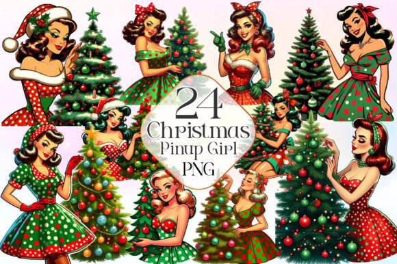 Vintage Christmas Pinup Girl Clipart for Blog Illustrations
