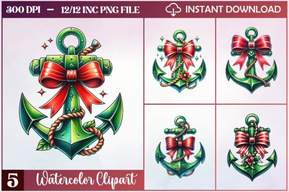 Watercolor Christmas Anchor Clipart Review