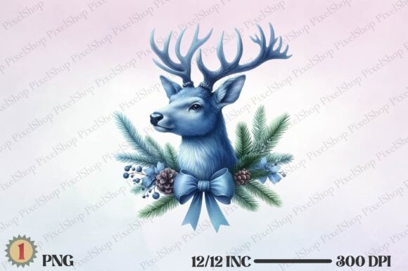 Watercolor Christmas Blue Deer Head Review
