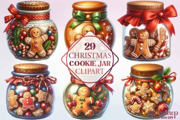 Watercolor Christmas Cookie Jar Clipart for Festive Illustrations