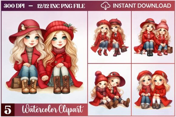 Watercolor Christmas Girls Clipart Review