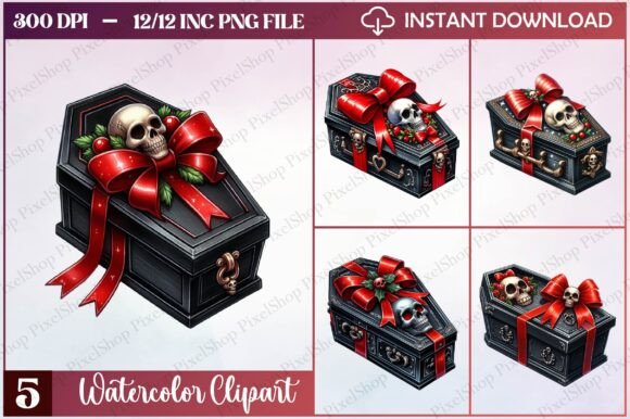 Watercolor Christmas Gothic Coffin: A Designer's Review of Seasonal Illustrations