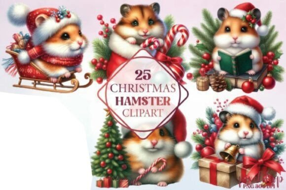 Watercolor Christmas Hamster Clipart for Seasonal Illustrations