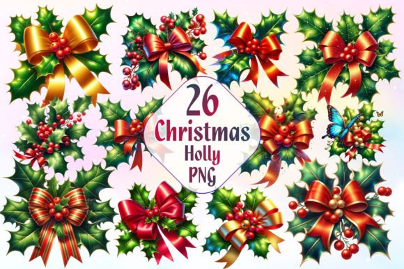 Watercolor Christmas Holly Clipart for Modern Illustrations