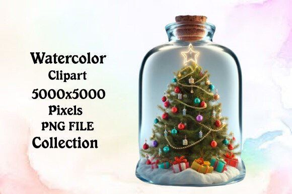 Watercolor Christmas Magic Jars Clipart for Illustrations