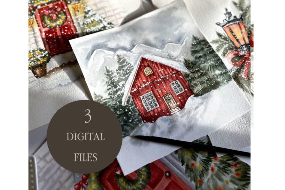 Watercolor Christmas Postcards Set: Festive Illustrations for Real Crafts