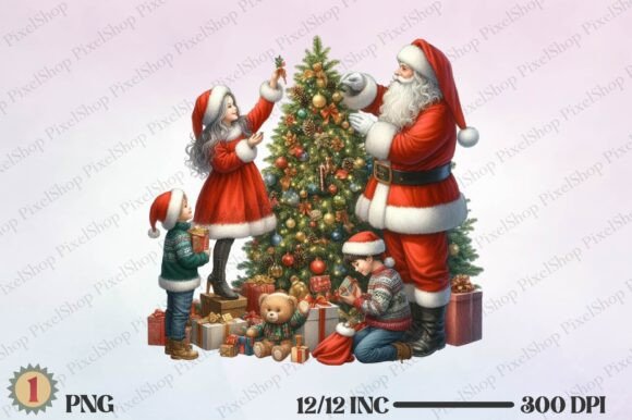 Watercolor Christmas Santa Family PNG Review