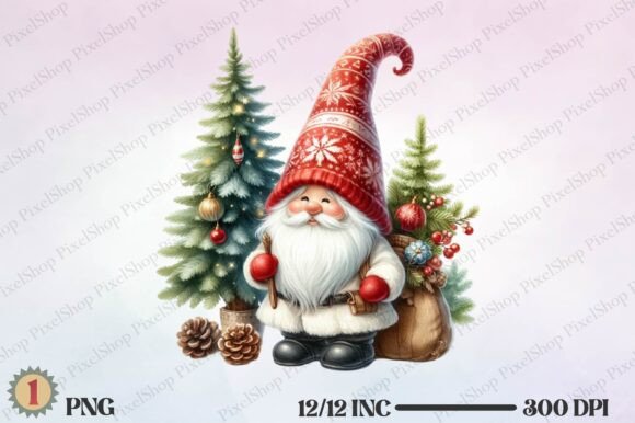 Watercolor Christmas White Gnome: Festive Illustrations for Real Crafts